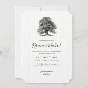 vintage oak tree wedding invitation