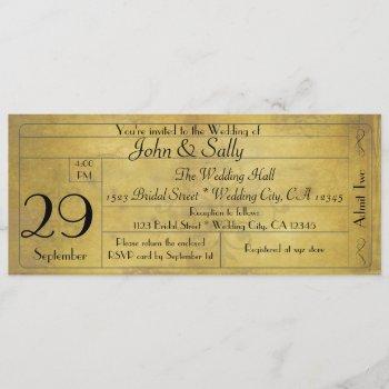 vintage old style wedding ticket invitation