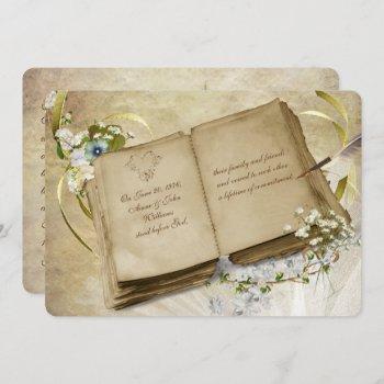 Small Vintage Open Book Vow Renewal Invite Front View