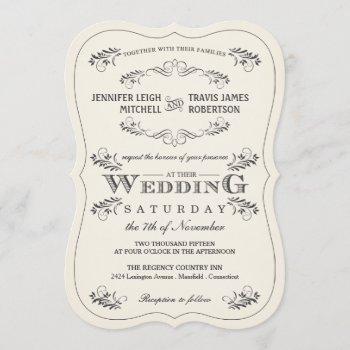 vintage ornate flourish white wedding invitations