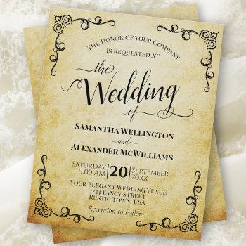 vintage parchment budget wedding invitation