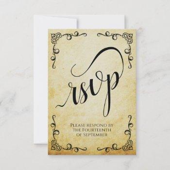 Small Vintage Parchment Elegant Calligraphy Wedding Rsvp Front View