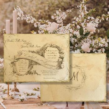 vintage parchment elegant script tea wedding invitation