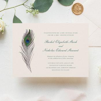 vintage peacock feather wedding invitation
