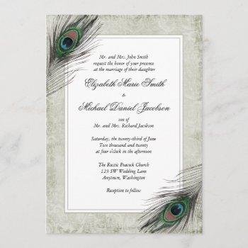 vintage peacock feathers wedding invitation