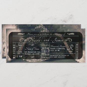 vintage photo masquerade & pearls ticket wedding invitation