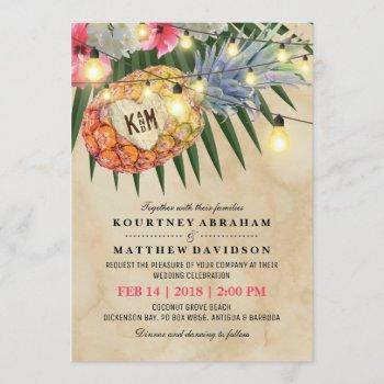 vintage pineapple beach tropical wedding invitation