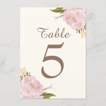 Small Vintage Pink Peonies Wedding Table Numbers Front View