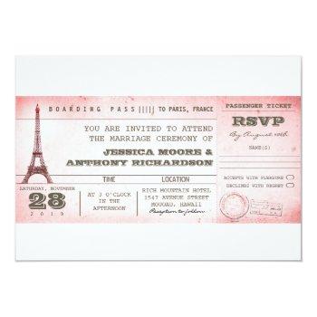 Small Vintage Pink Wedding Boarding Pass To Paris Front View