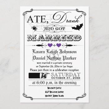 Small Vintage Poster Wedding Invite - Halloween, Purple Front View