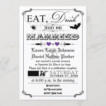 Small Vintage Poster Wedding Invite - Halloween, Purple Front View