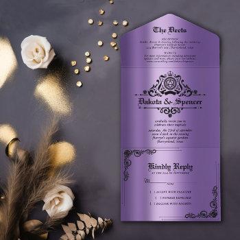 vintage purple d20 | rpg tabletop dice wedding all in one invitation