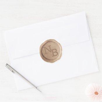 Small Vintage Rose Gold Monogrammed Wax Seal Sticker Front View