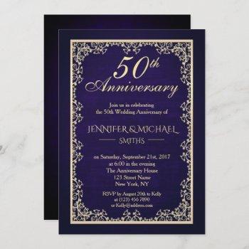 vintage royal blue wedding anniversary invite