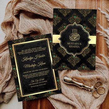 vintage rustic black gold damask muslim wedding invitation