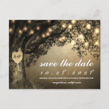vintage rustic carved oak tree save the date cards