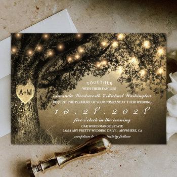 vintage rustic carved oak tree wedding invitations