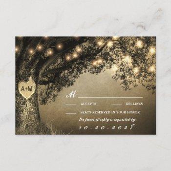 Small Vintage Rustic Carved Oak Tree Wedding Rsvp Front View