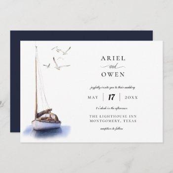 vintage sailboat nautical theme wedding invitation