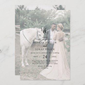 vintage script faded photo front and back wedding invitation