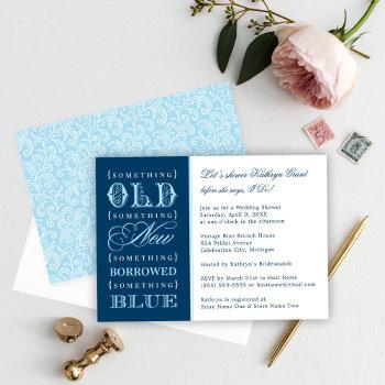vintage something blue navy wedding bridal shower invitation
