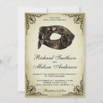 vintage steampunk carnival mask masquerade wedding invitation