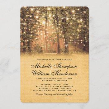 vintage string lights rustic tree wedding invitation