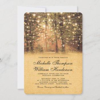 vintage string lights rustic tree wedding invitation