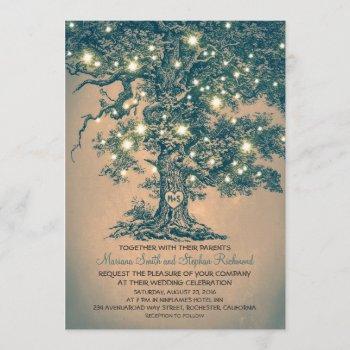 vintage string lights tree rustic wedding invites