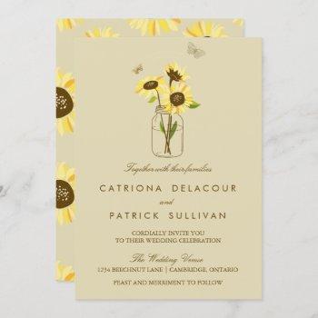 Small Vintage Sunflowers On Mason Jar Wedding Front View