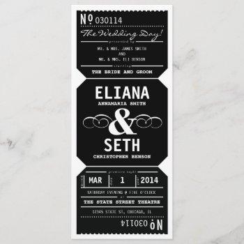 vintage theater ticket wedding invitation in black
