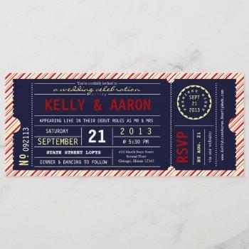 vintage ticket diagonal stripe wedding invitation