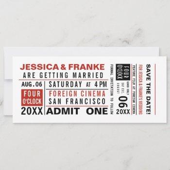 Small Vintage Ticket Save The Date Or Front View