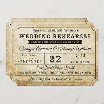 vintage ticket wedding rehearsal dinner invitation