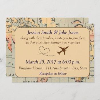 Small Vintage, Travel Themed Wedding Invite Front View