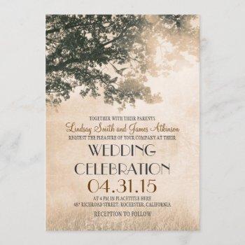 vintage tree and love birds rustic country wedding invitation