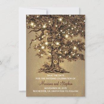 Small Vintage Tree Lights Rustic Save The Date Invites Front View