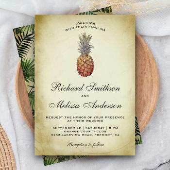 vintage tropical pineapple wedding invitation