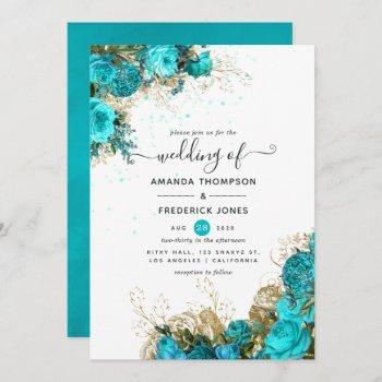 vintage turquoise and gold shabby wedding invitation