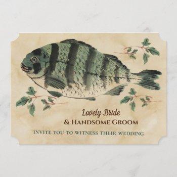 vintage watercolor fish wedding invitation