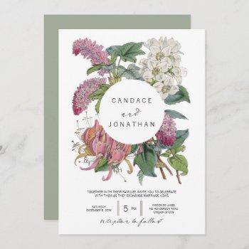 vintage watercolor floral art wedding invitation