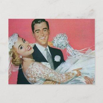 vintage wedding save the date! happy newlyweds announcement postcard
