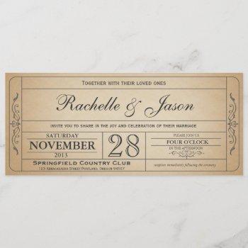 vintage wedding ticket  invitation