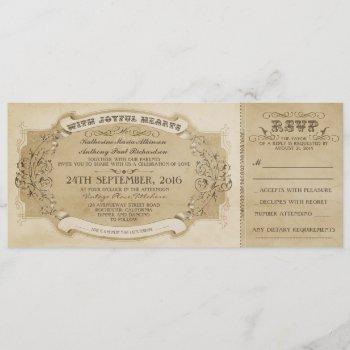 Small Vintage Wedding Ticket  With Rsvp Front View