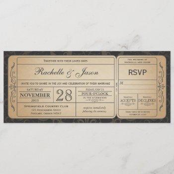 vintage wedding ticket  invitation with rsvp 3.0