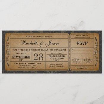 vintage wedding ticket  invitation with rsvp 3.0