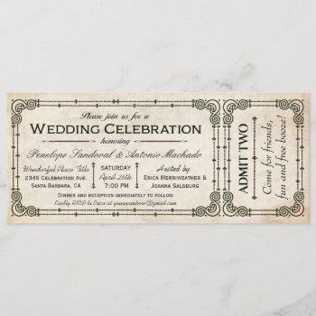 Small Vintage Wedding Ticket  I Front View
