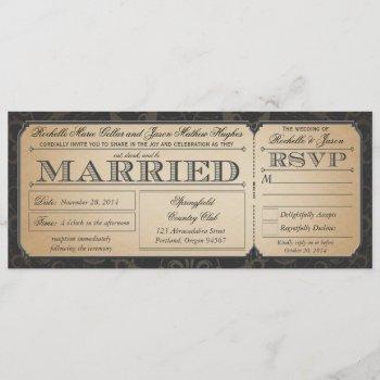 Small Vintage Wedding Ticket With Rsvp Collection Iii Front View