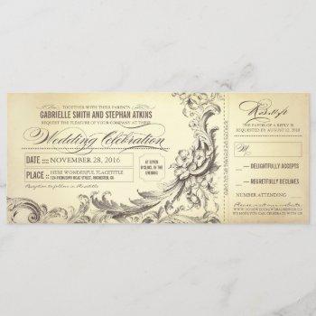 vintage wedding tickets - sophisticated flourishes invitation