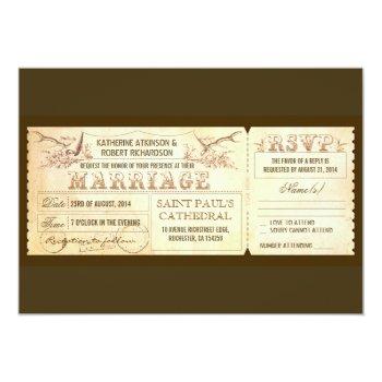 Small Vintage Wedding Tickets With Deer Antlers Front View